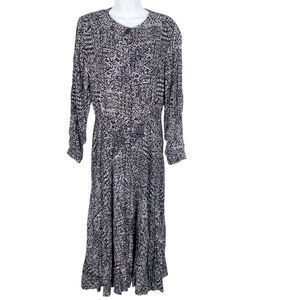 Adini Midi Dress Long Sleeve Bohemian Indian Black Purple Vintage 1970s P Small